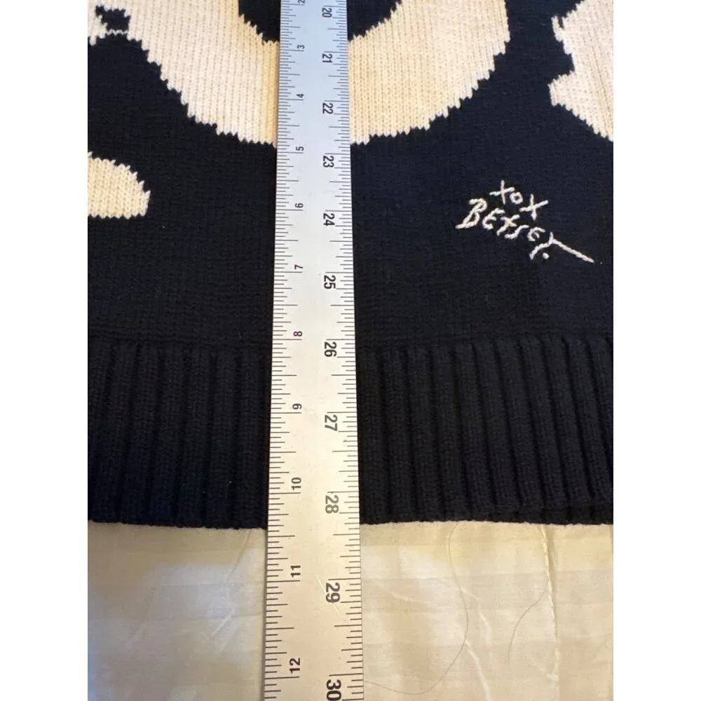 Betsey Johnson Marilyn Monroe Face Sweater Dress Size M Cream Black Graphic